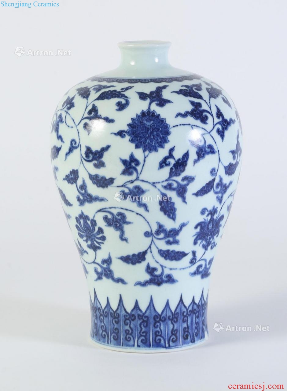 In the 18th century qing Blue and white lotus flower grain mei bottle
