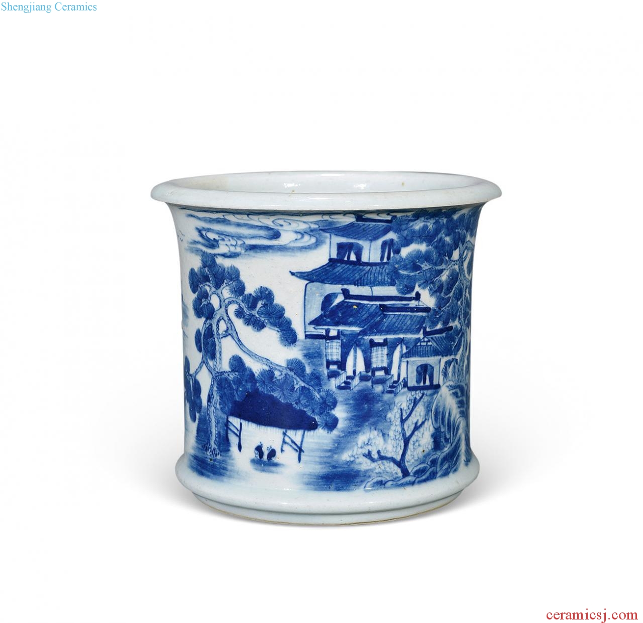 qing Blue and white landscape pen container