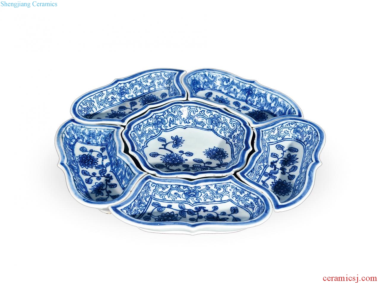 Qing jiaqing Blue and white flowers saving plate (a)