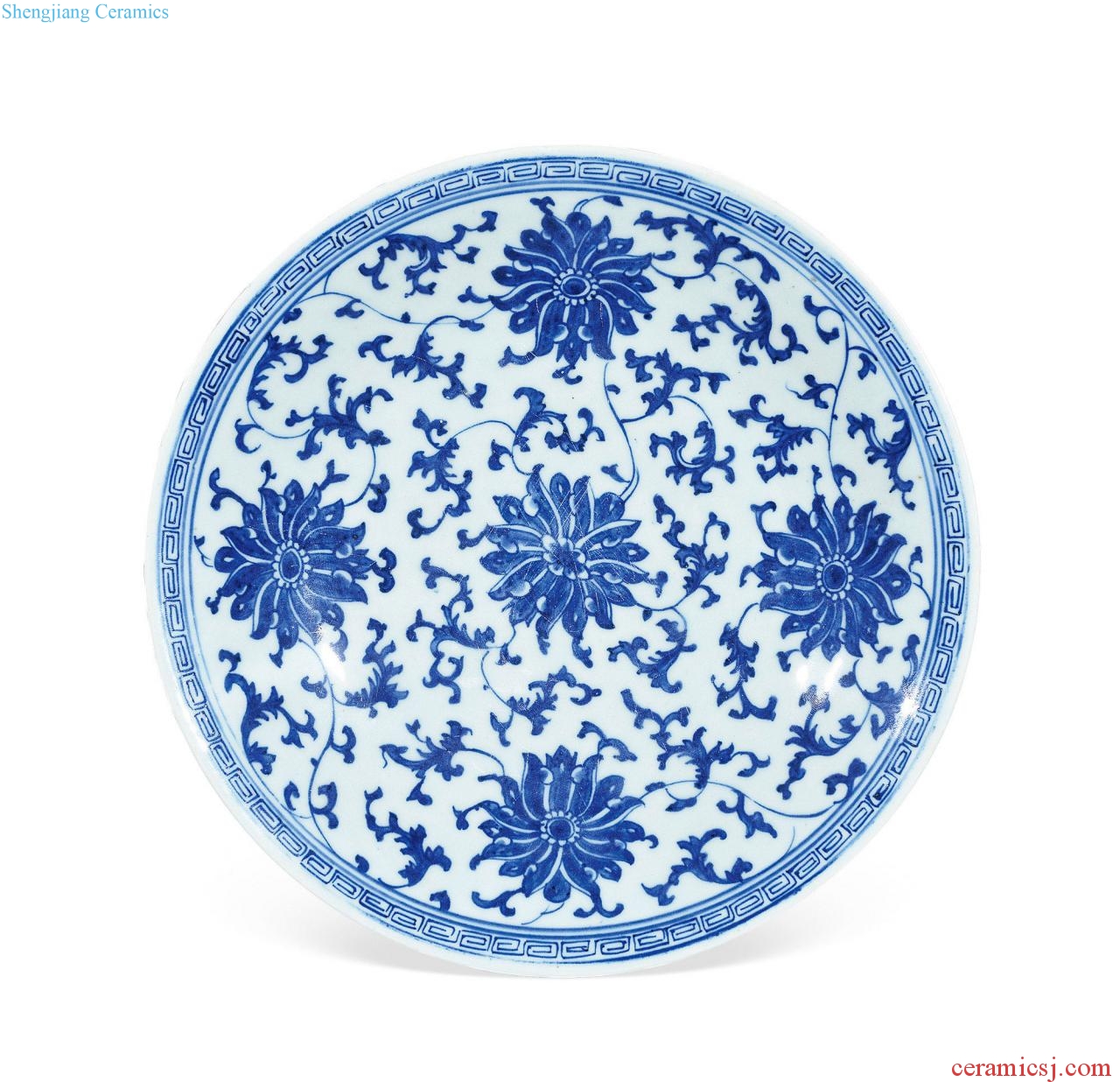 Mid qing Blue and white lotus flower disc