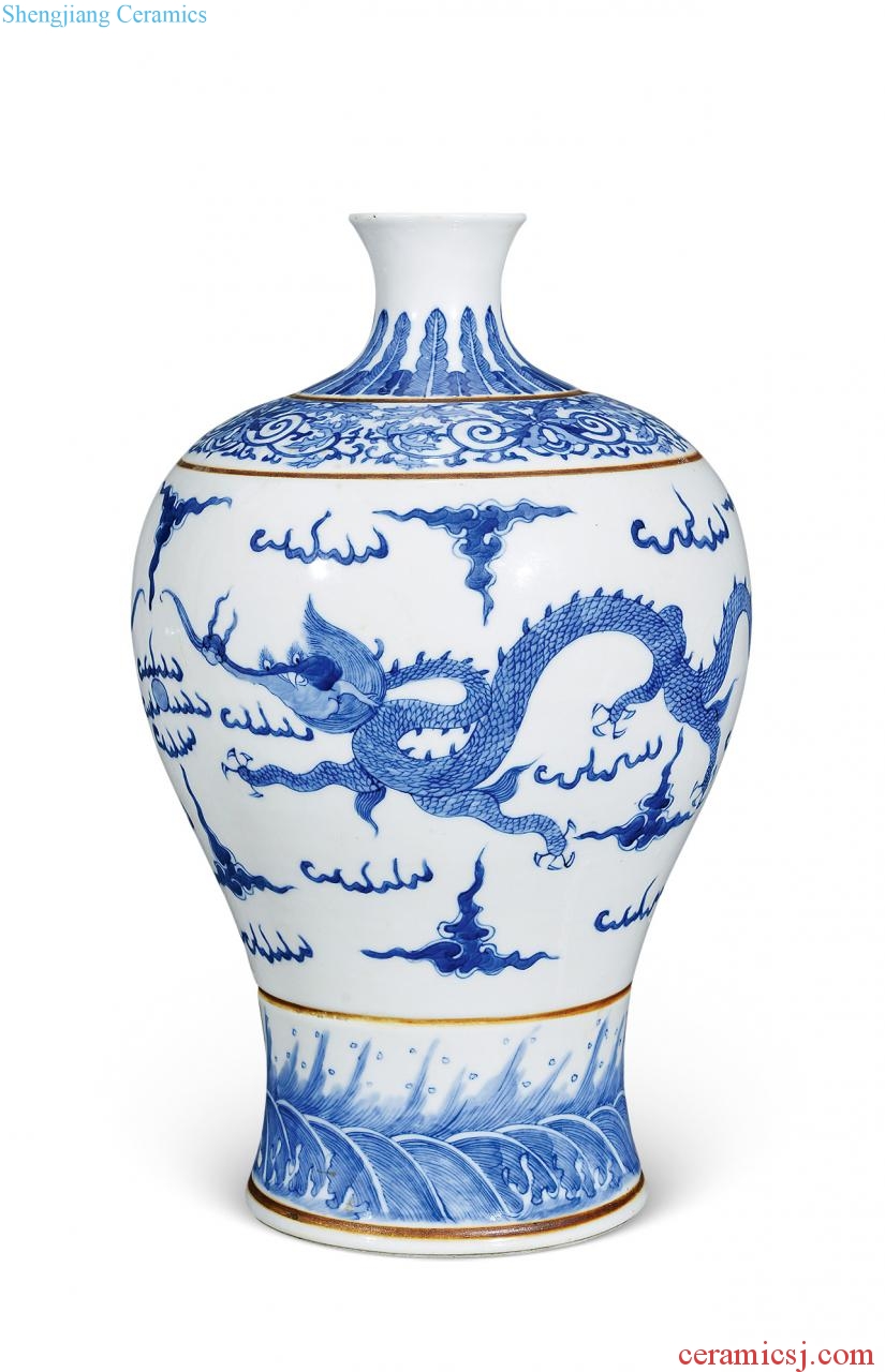 Qing guangxu Blue and white dragon bottle