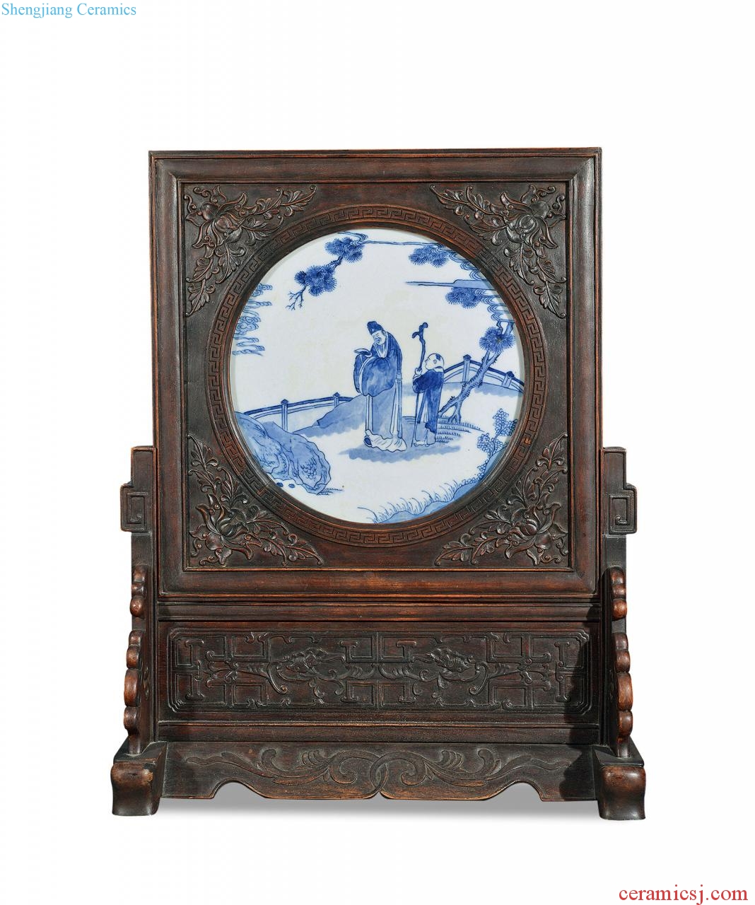 Qing guangxu Blue and white porcelain plate characters plaque