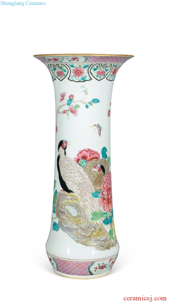 Qing qianlong pastel pheasant vase with flowers