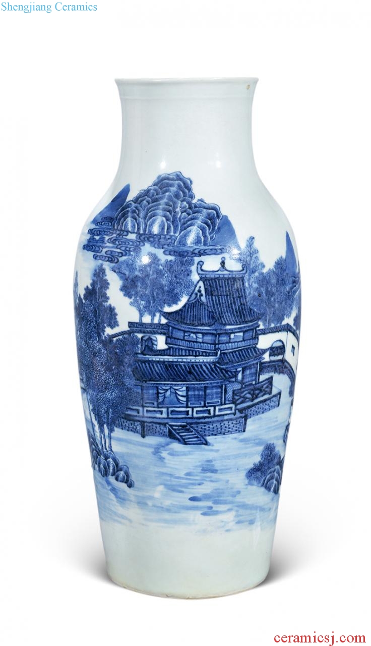 Qing qianlong Blue and white landscape castle in the bottle