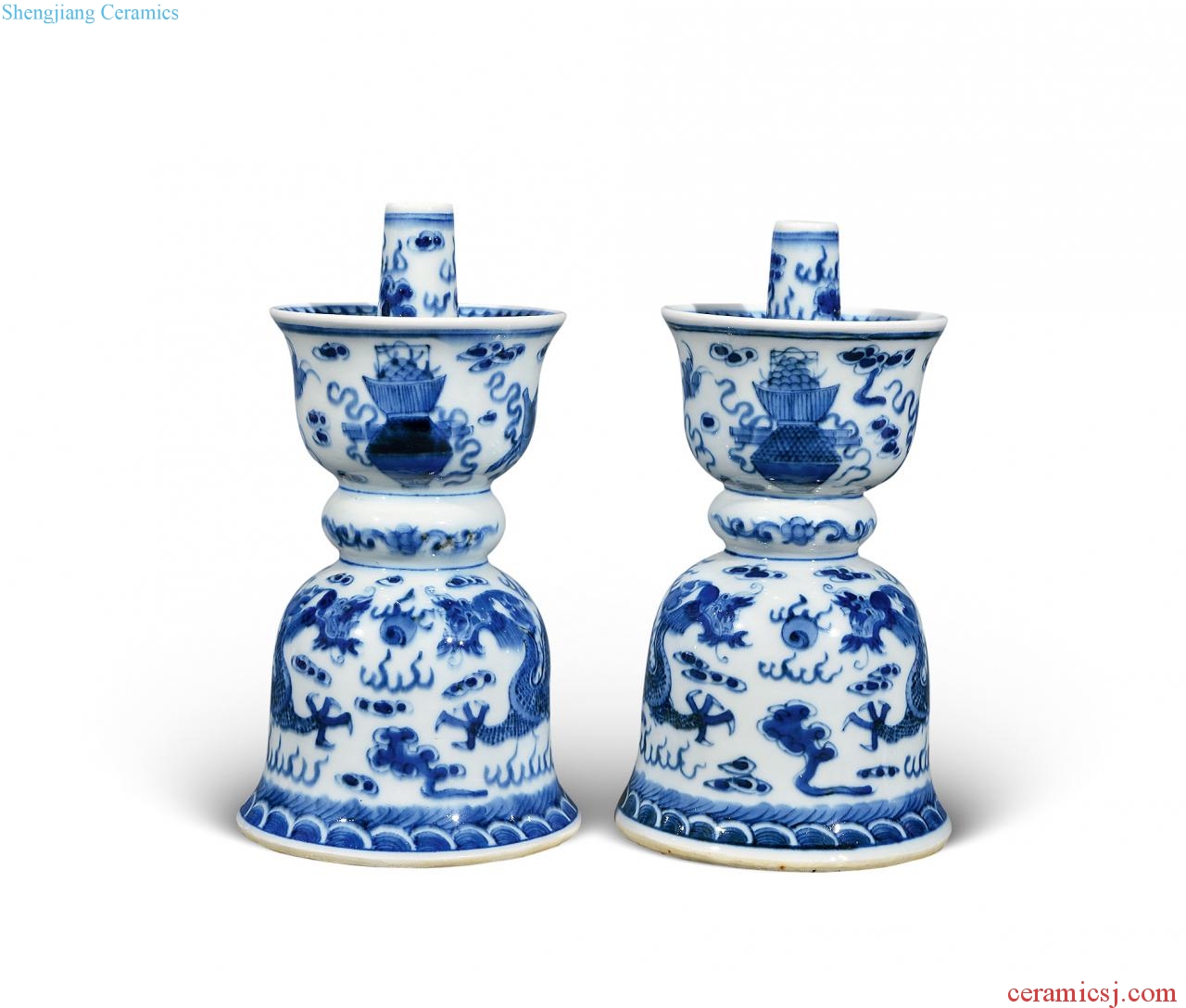 qing Blue and white dragon candlestick (a)