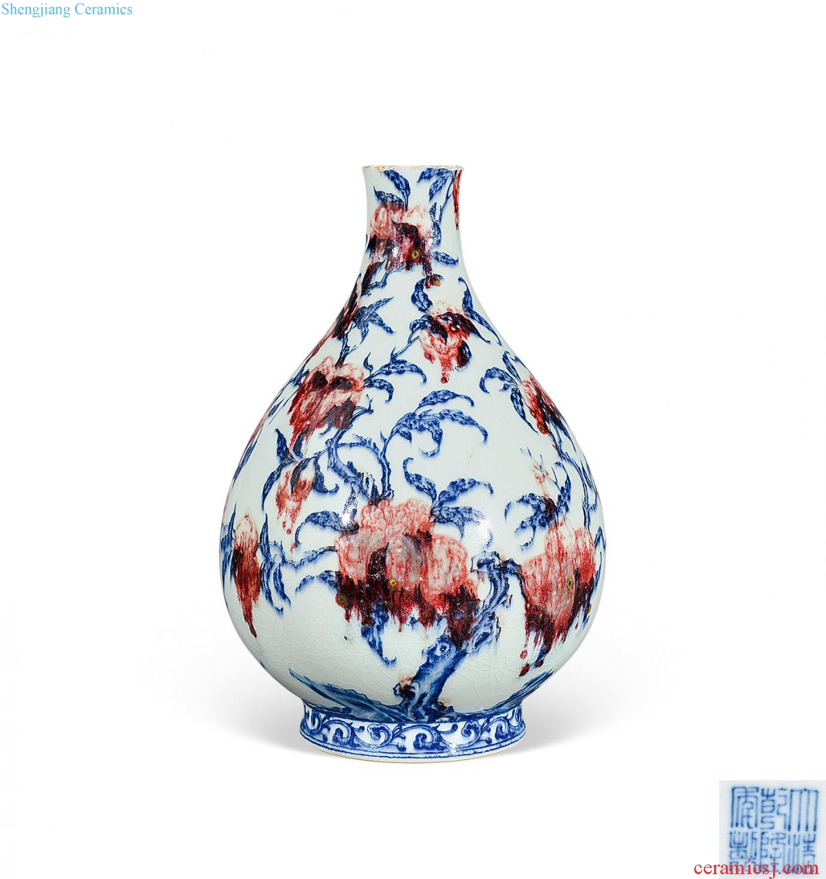 Qing dynasty blue-and-white youligong nine peach okho spring bottle