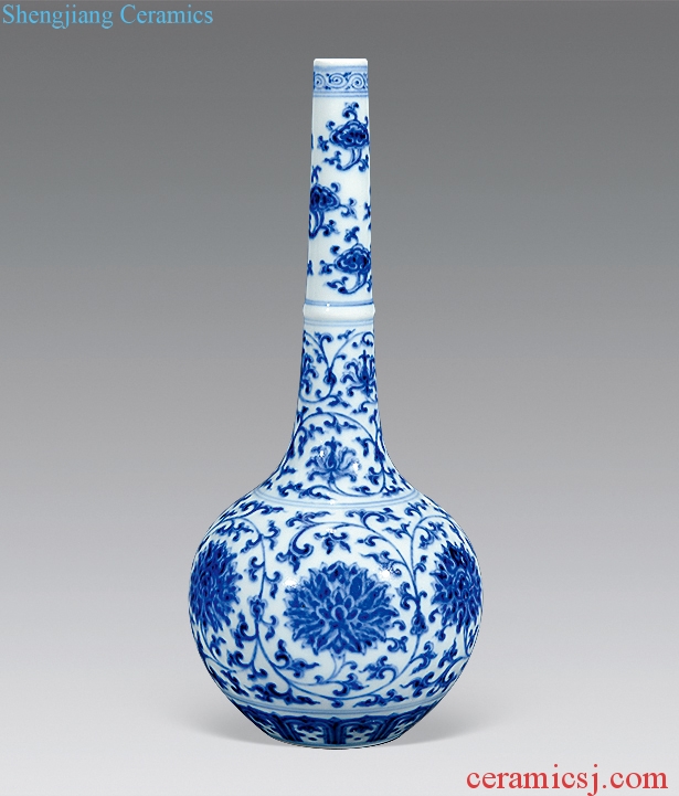 qing Blue and white lotus flower flask