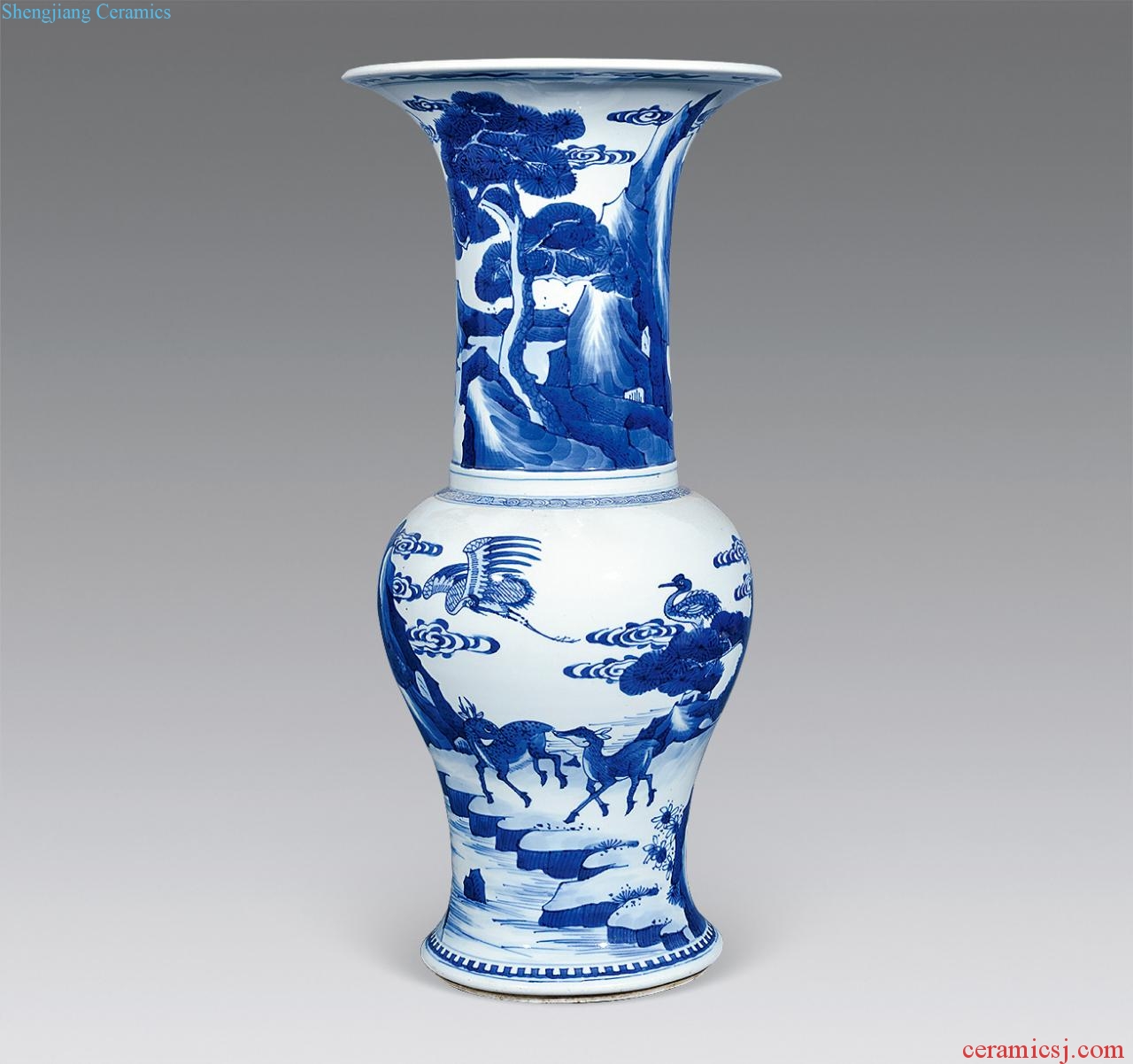 qing Blue and white LuHe with spring PND tail-on statue