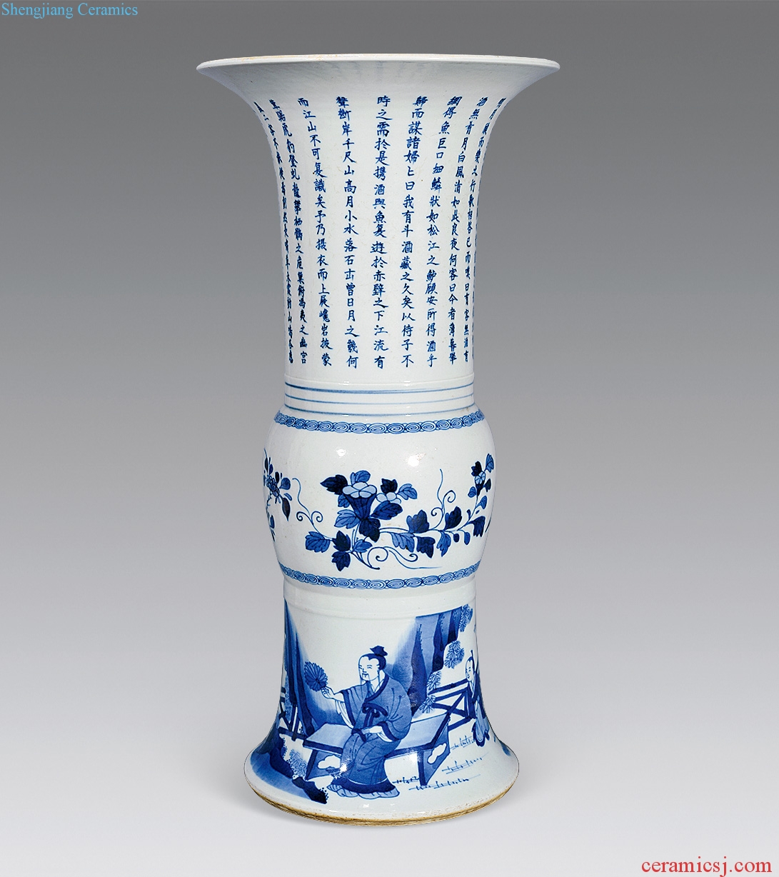 qing Blue and white flower vase with red cliff fu