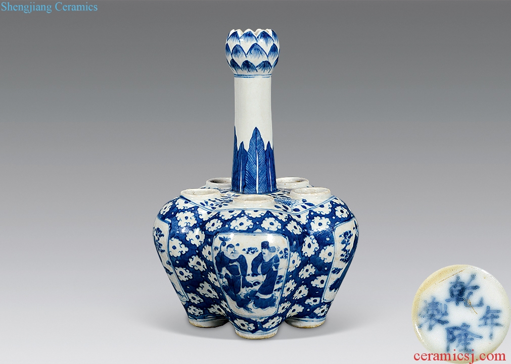 qing Blue and white the eight immortals six holes receptacle