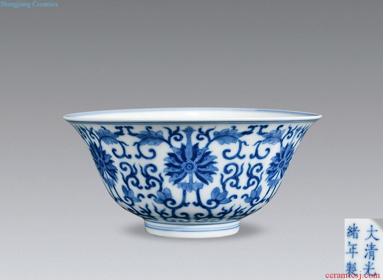 Qing guangxu Blue and white lotus flower green-splashed bowls