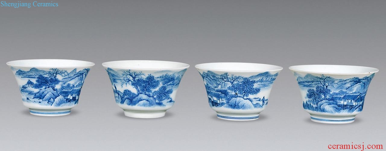 Qing guangxu Blue and white landscape cup (4)