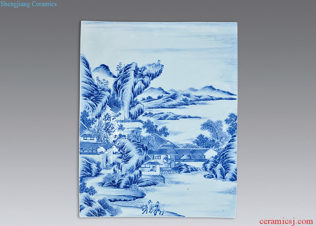 qing Blue and white porcelain plate landscapes
