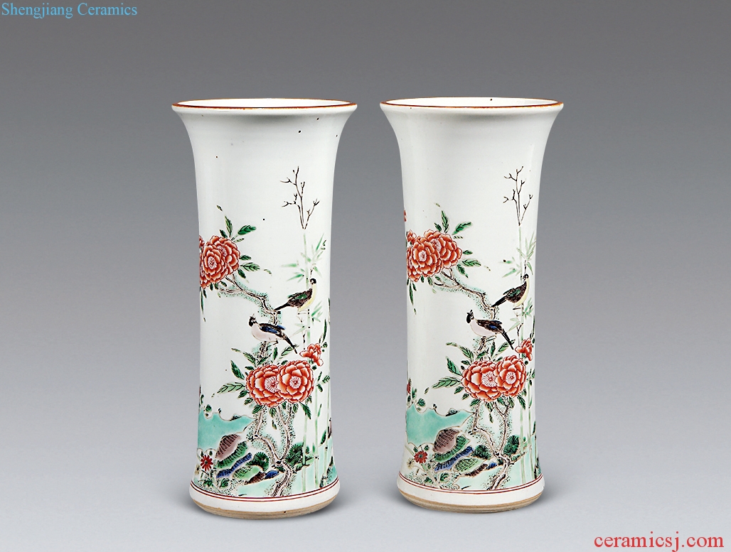 In late qing dynasty Colorful painting of flowers and flower vase with (a)