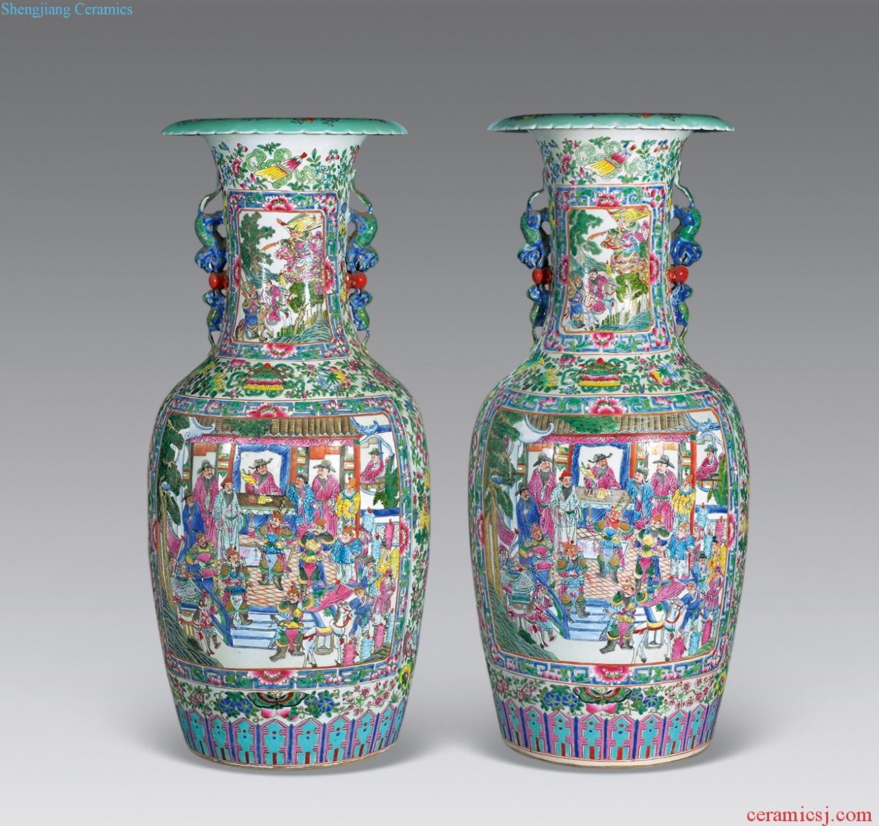Late qing pastel knife horse figure bottles (a)
