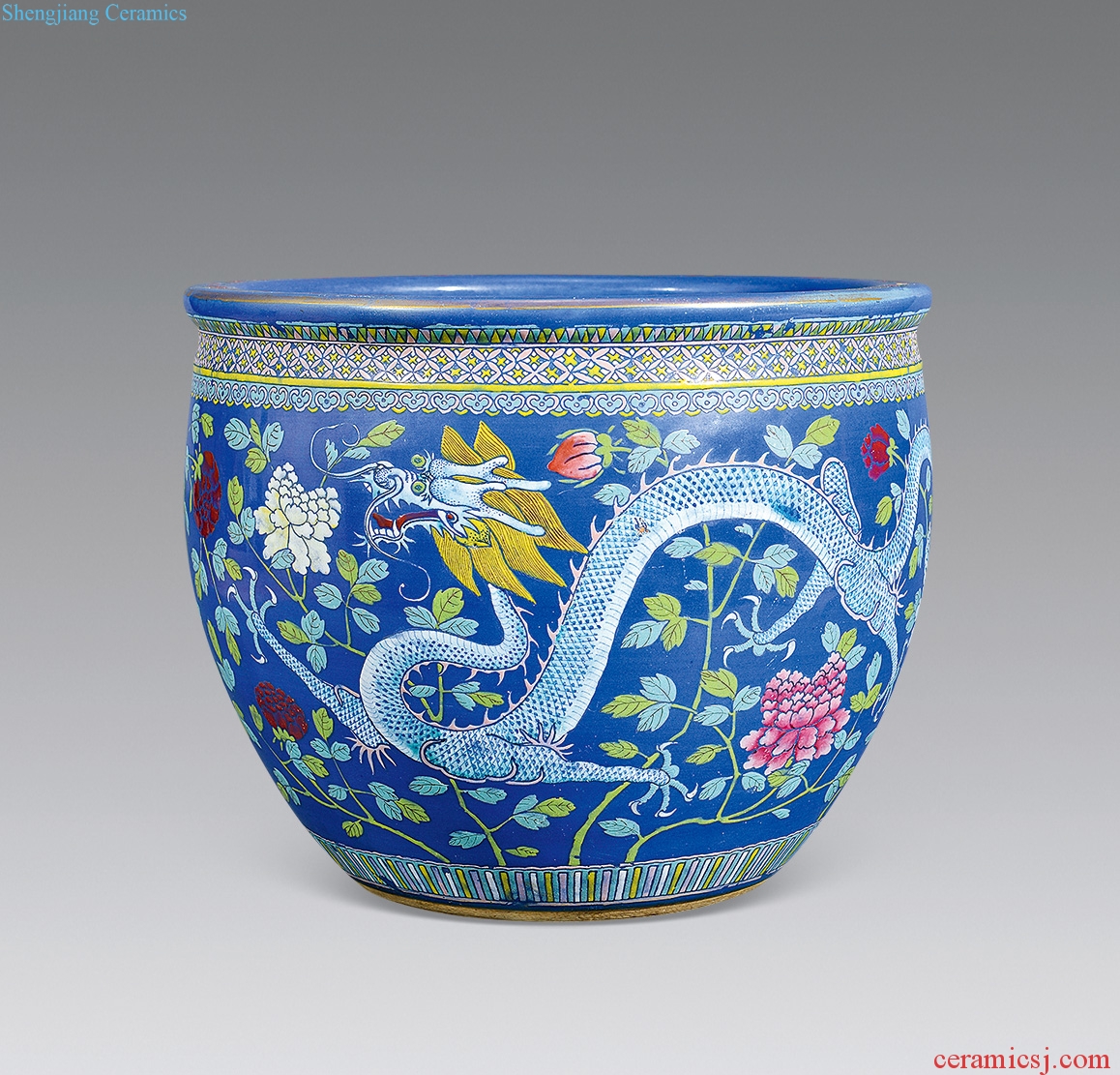 Qing guangxu Blue dragon and wear beautiful case cylinder