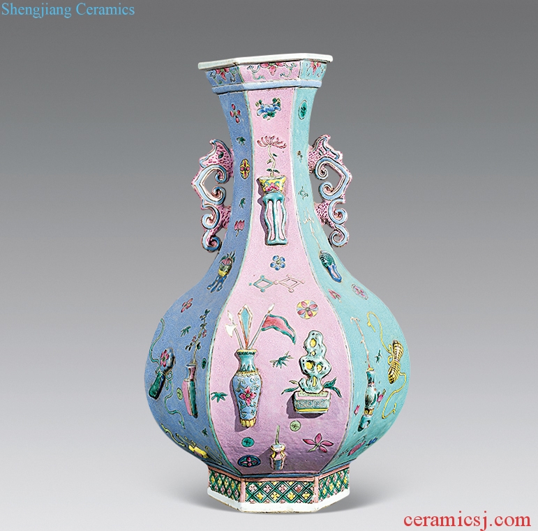 The late qing dynasty powder enamel reactor plastic antique grain mouth bottle