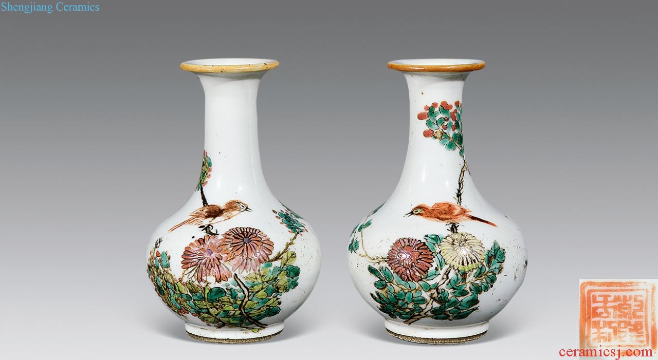 qing Colorful painting of flowers and small bottle (a)