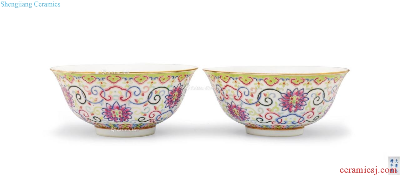 Pastel reign of qing emperor guangxu branch flowers green-splashed bowls