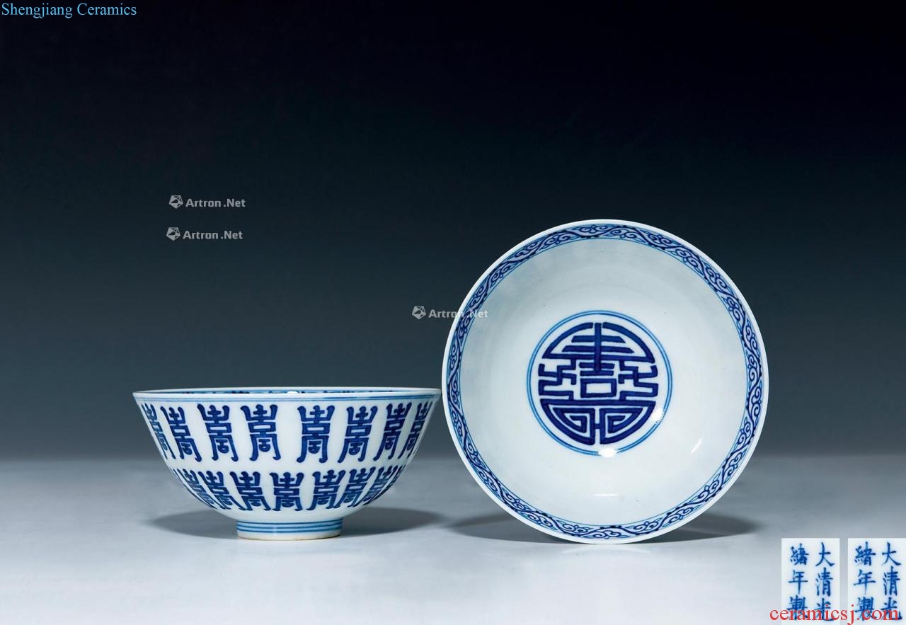 guangxu Blue and white inside and outside the life of word lines bowl (a)