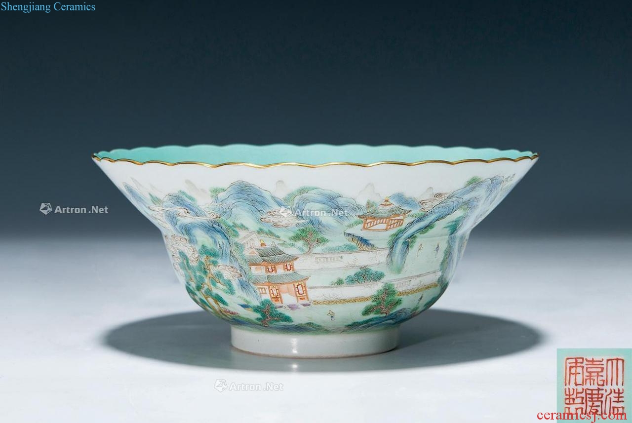 Jiaqing pastel landscape acknowledged green-splashed bowls
