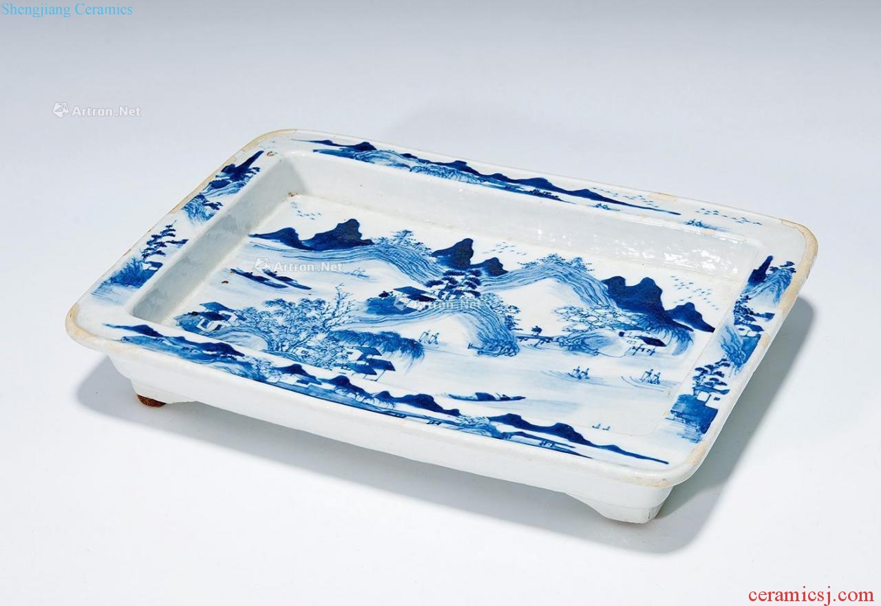 In the 19th century Blue and white tea tray landscape characters and the nineteenth century Landscape character platter