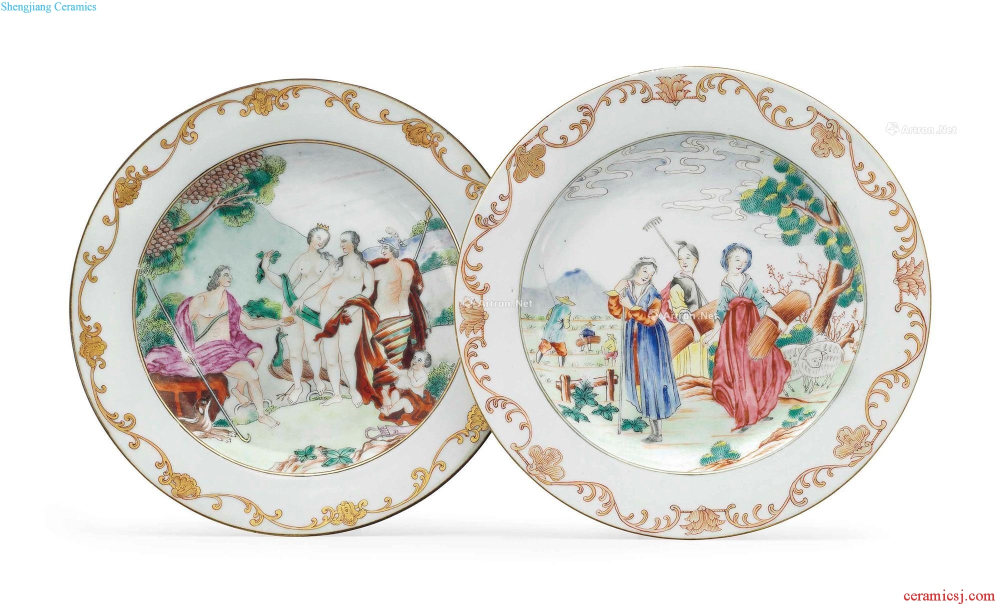 Qianlong period, 1735-96 TWO FAMILLE ROSE EUROPEAN SUBJECT PLATES