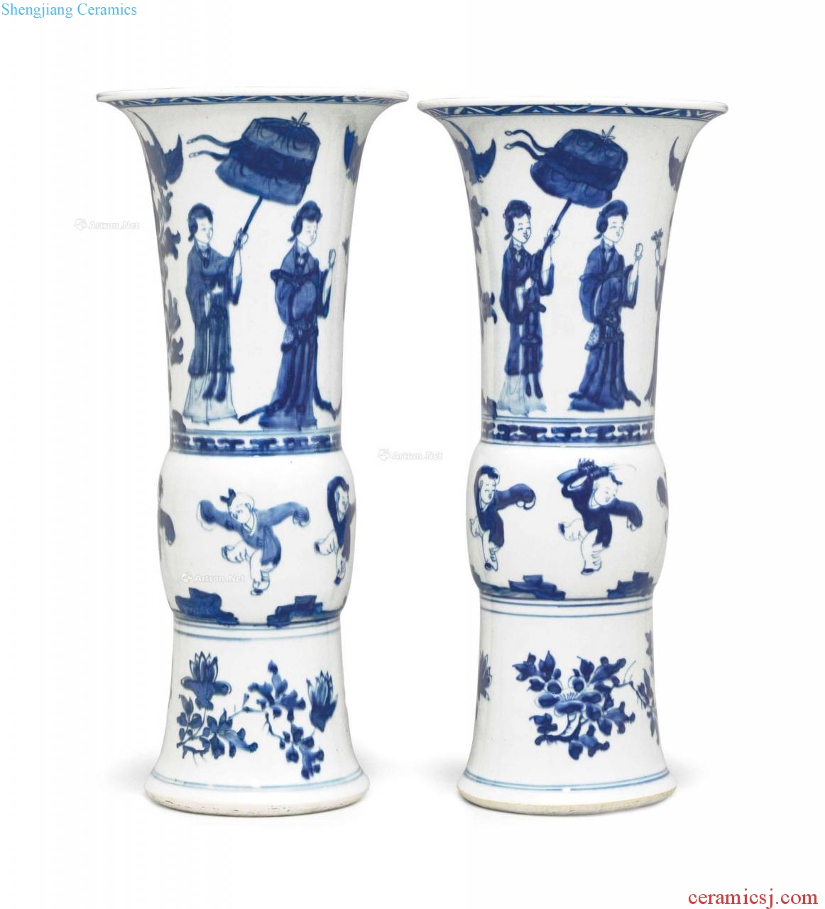Kangxi period, 1662-1722, A LARGE PAIR OF BLUE AND WHITE GU VASES
