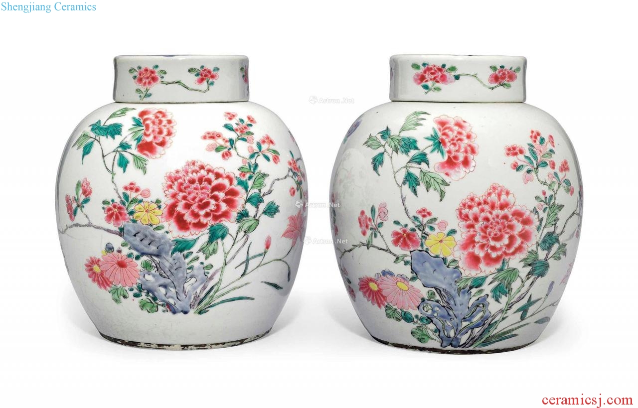 Qianlong period, about 1740 A PAIR OF FAMILLE ROSE GINGER JARS AND COVERS