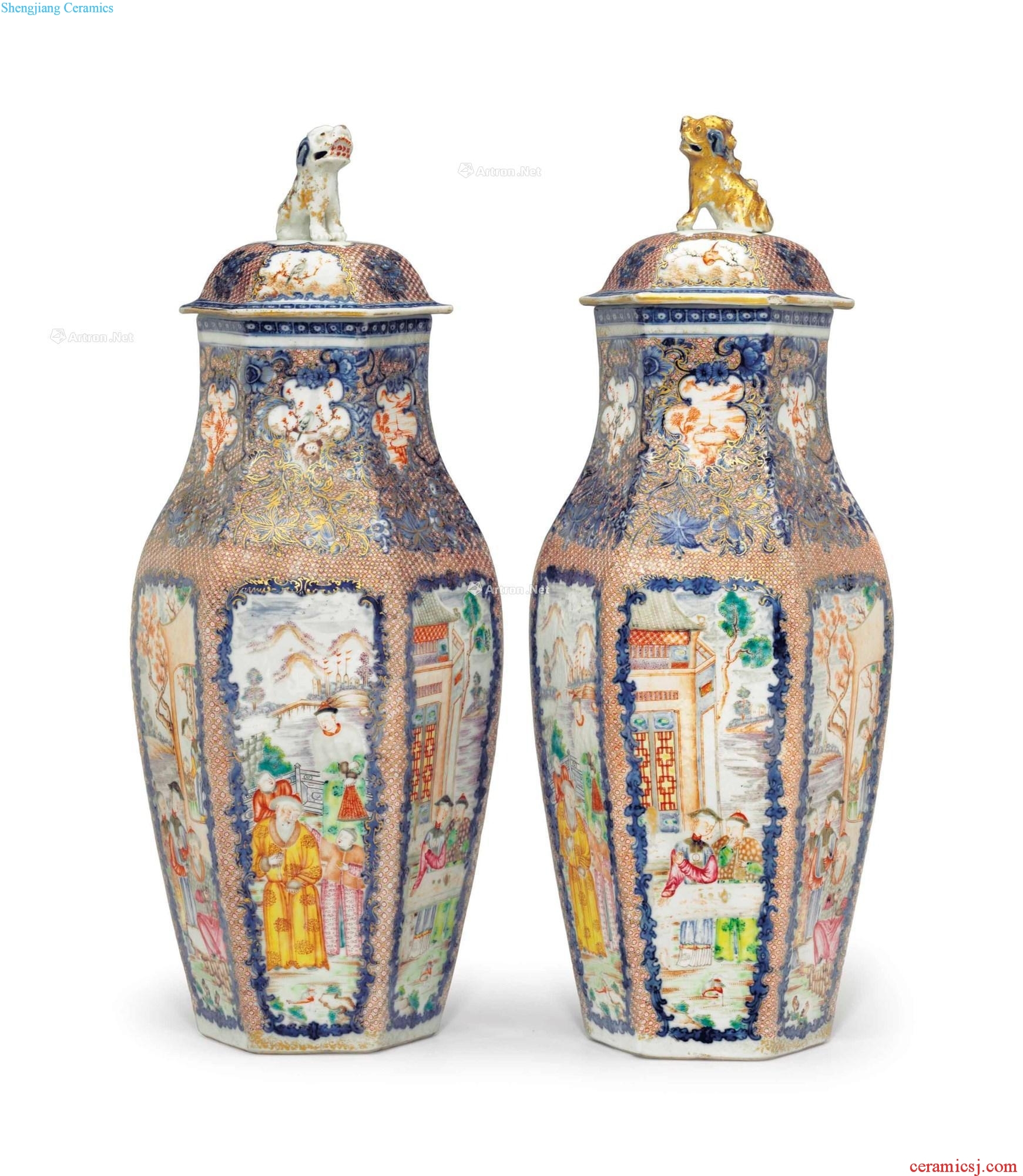 Qianlong period, about 1780, A LARGE PAIR OF FAMILLE ROSE AND UNDERGLAZE BLUE VASES AND COVERS