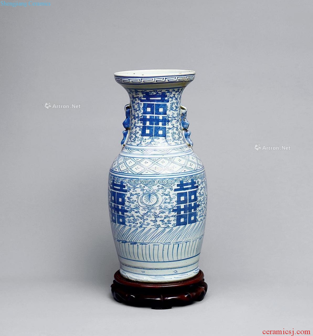 Qing dynasty blue-and-white happy character bottle (one hundred and fifty)