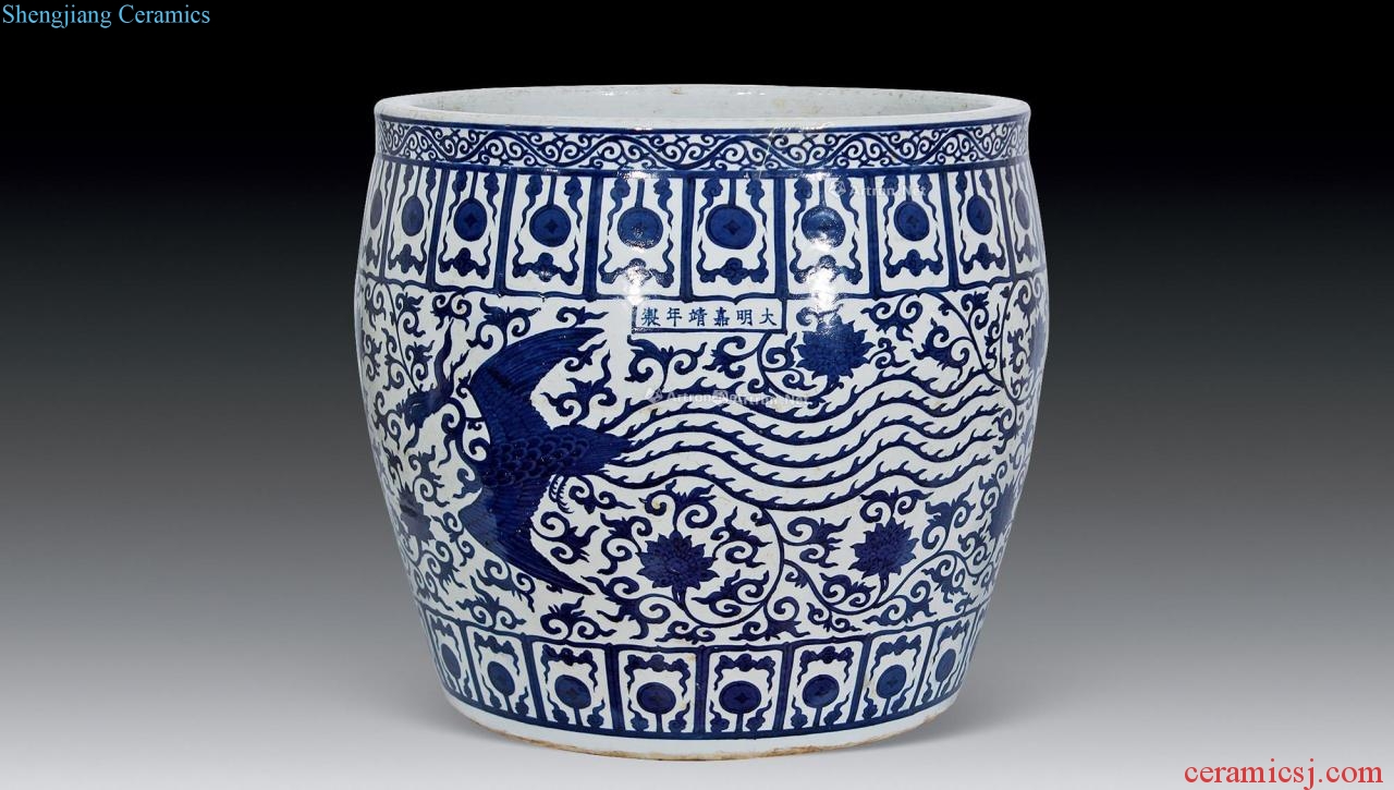 Ming Blue and white grain cylinder