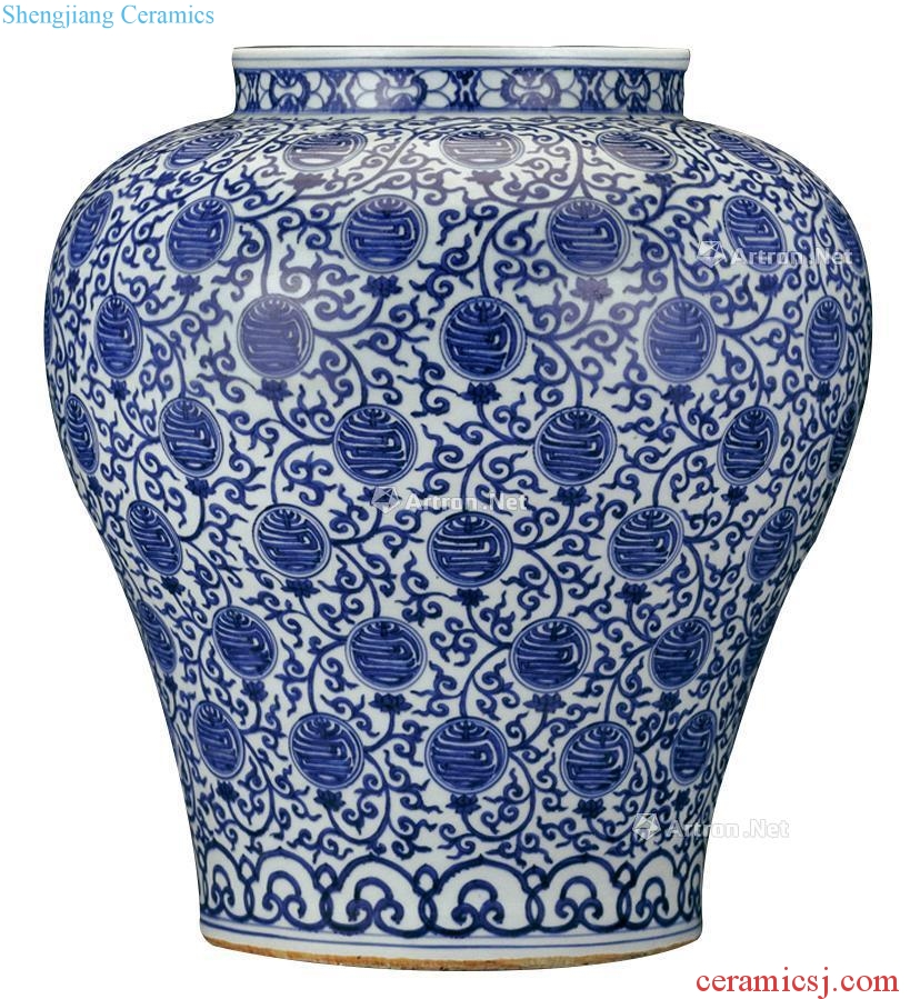 Ming Blue and white tie up lotus flower grain tank (a)