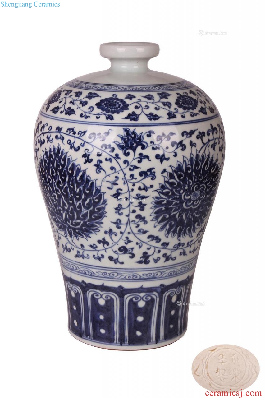 Ming Blue and white tie up branch grain mei bottle (a)