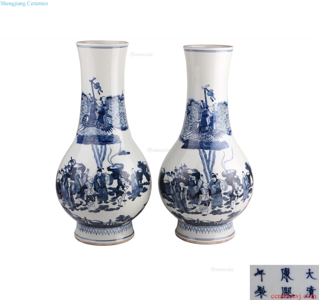 qing Blue and white the eight immortals birthday chart the flask (two/group)