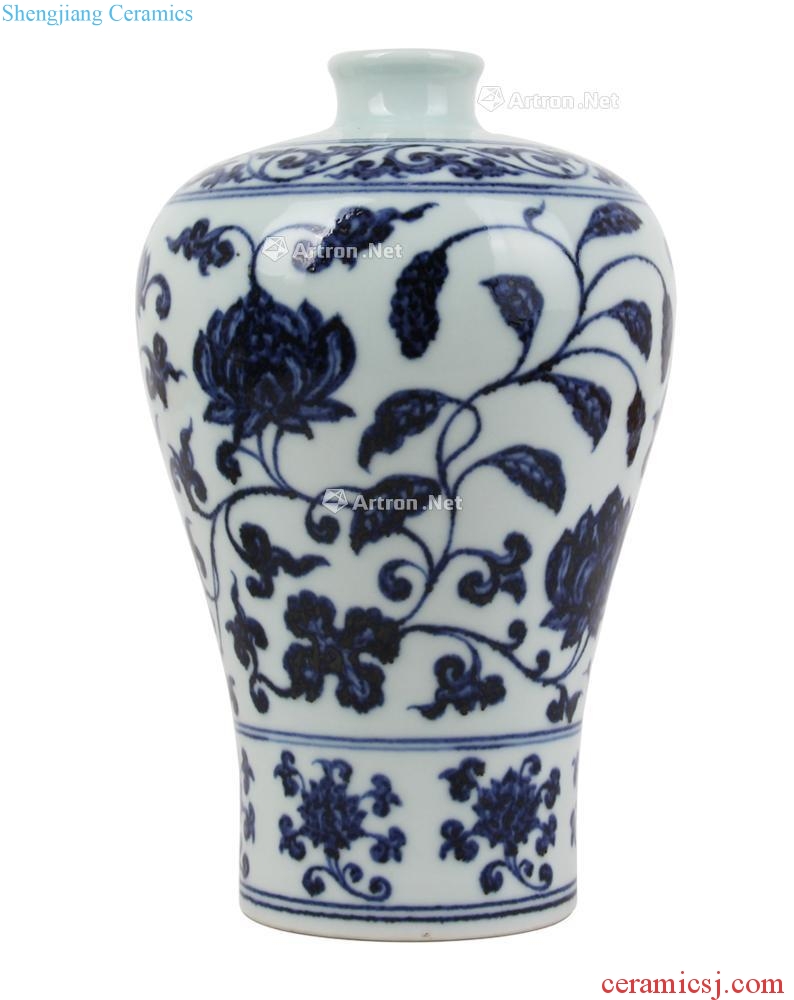 Ming Blue and white tie peony mei bottle (a)