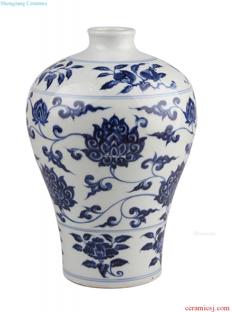 Ming Blue and white tie up branch flowers and grain mei bottle (a)