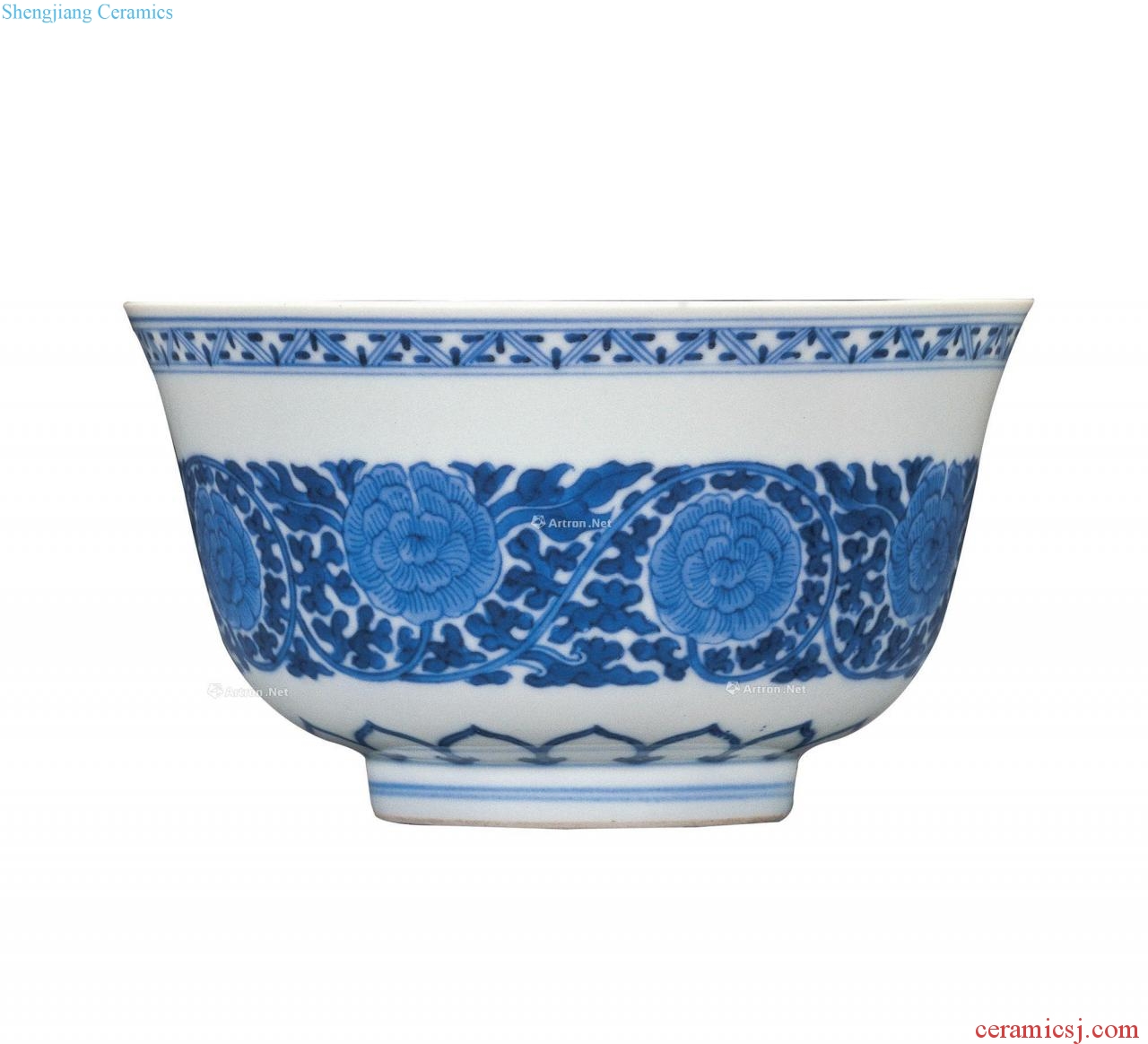 qing Blue and white tie peony green-splashed bowls (a)