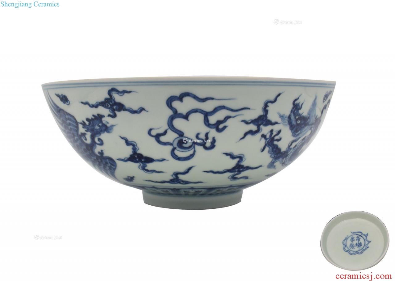 Ming Blue and white longfeng lines thin foetus bowl of (a)