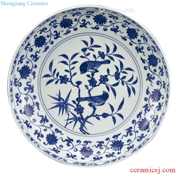 qing Blue and white flower on tray (a)