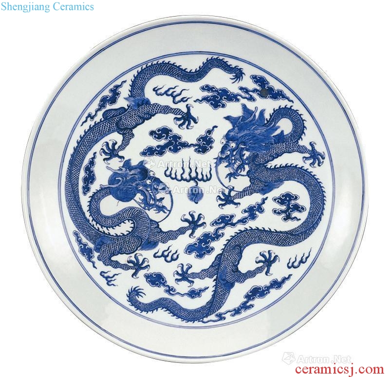 qing Blue and white dragon plate (a)