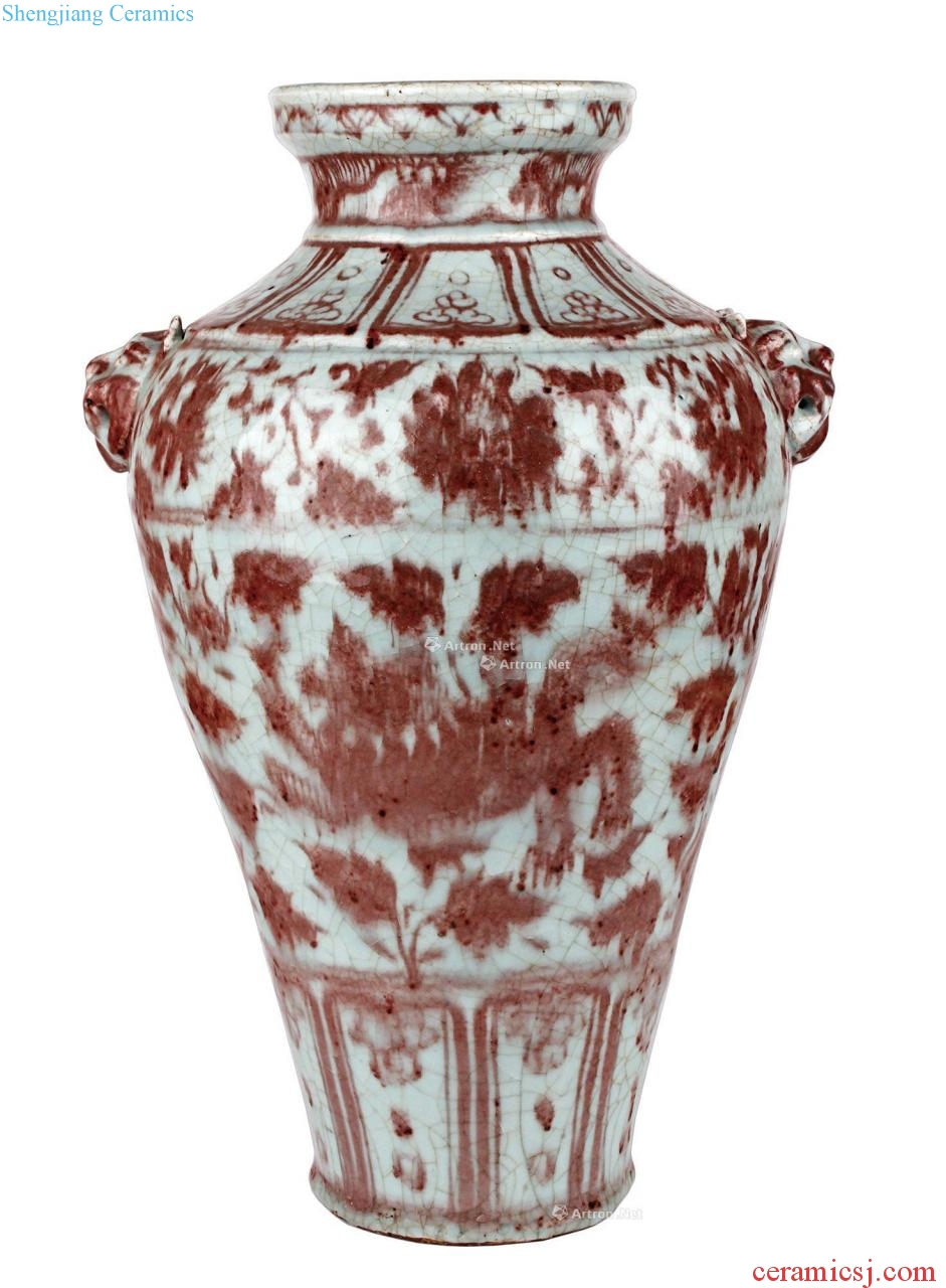 The yuan dynasty Youligong tangled branches peony grains double auxiliary first plum bottle (a)