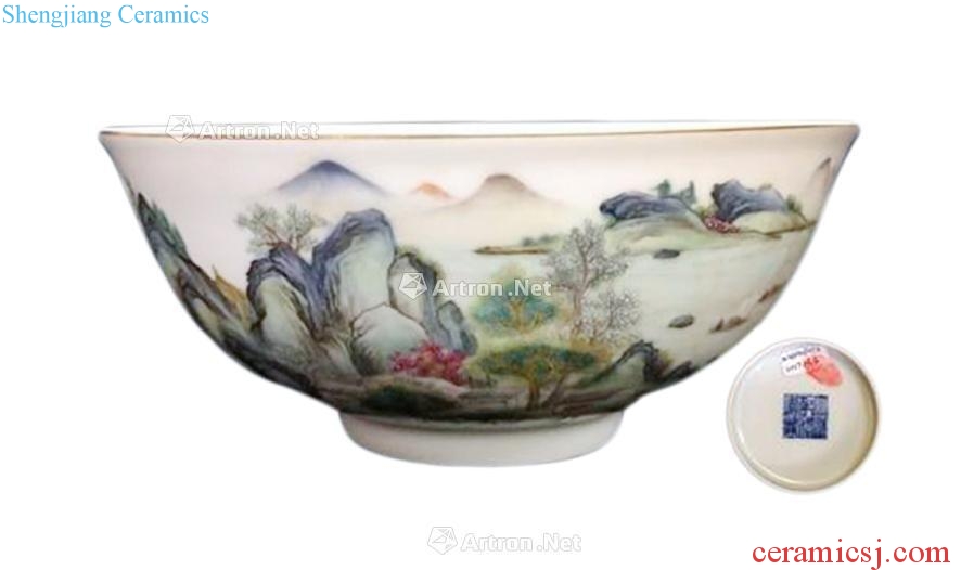 Qing dynasty landscape character famille rose bowl (a)