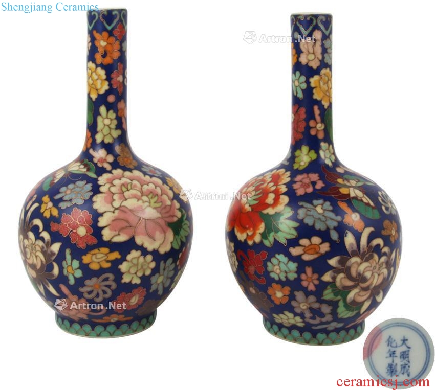 Ming Cloisonne flowers do not fall to the ground tree (two/group)