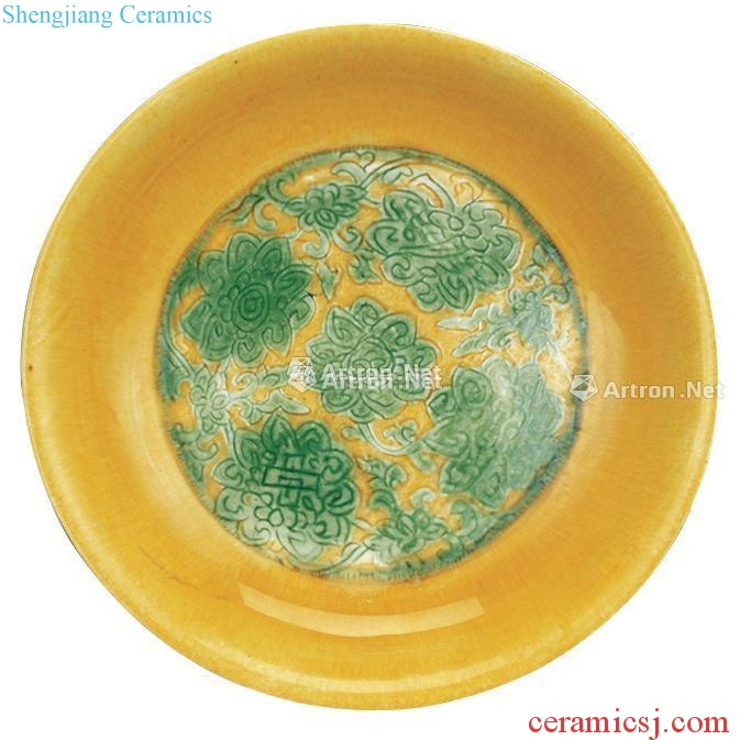 Ming Yellow glaze green colors branch lotus tray (a)