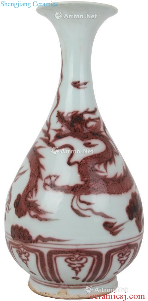 The yuan dynasty Blue and white youligong red dragon grain okho spring bottle (a)