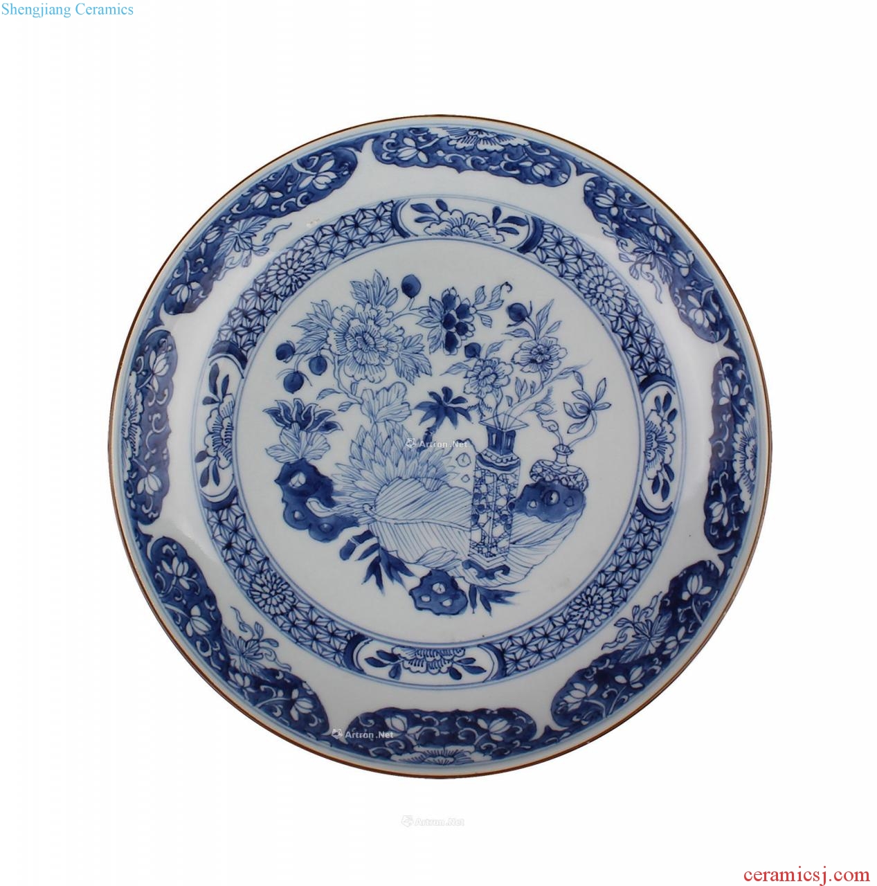 qing Blue and white antique flower figure plate (a)
