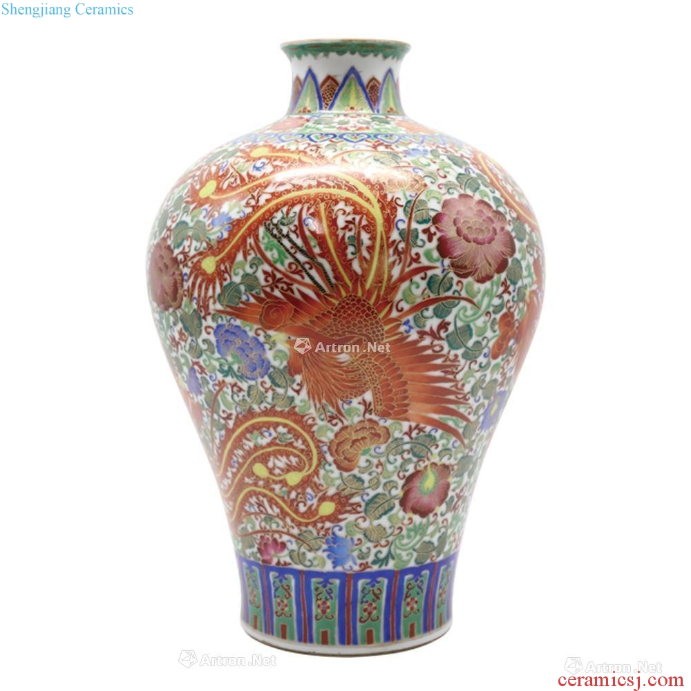 The colour fight fire phoenix grain in the qing dynasty plum bottle (a)