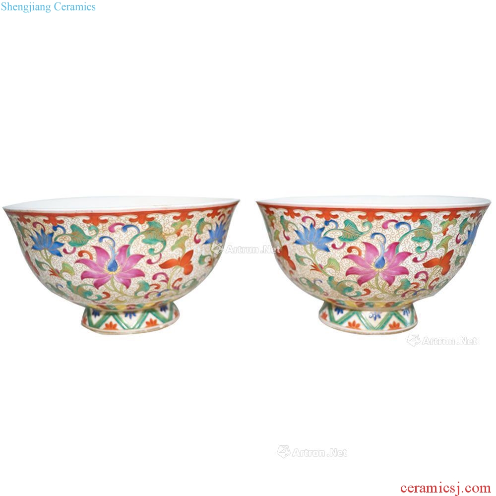 In the qing dynasty Colorful flowers green-splashed bowls (two/group)