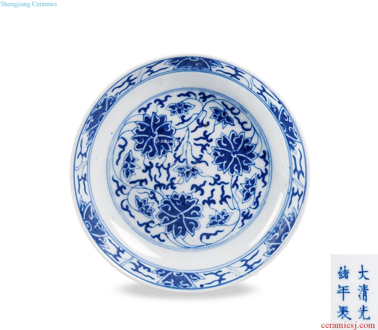 Qing guangxu dynasty blue and white lotus flower tray